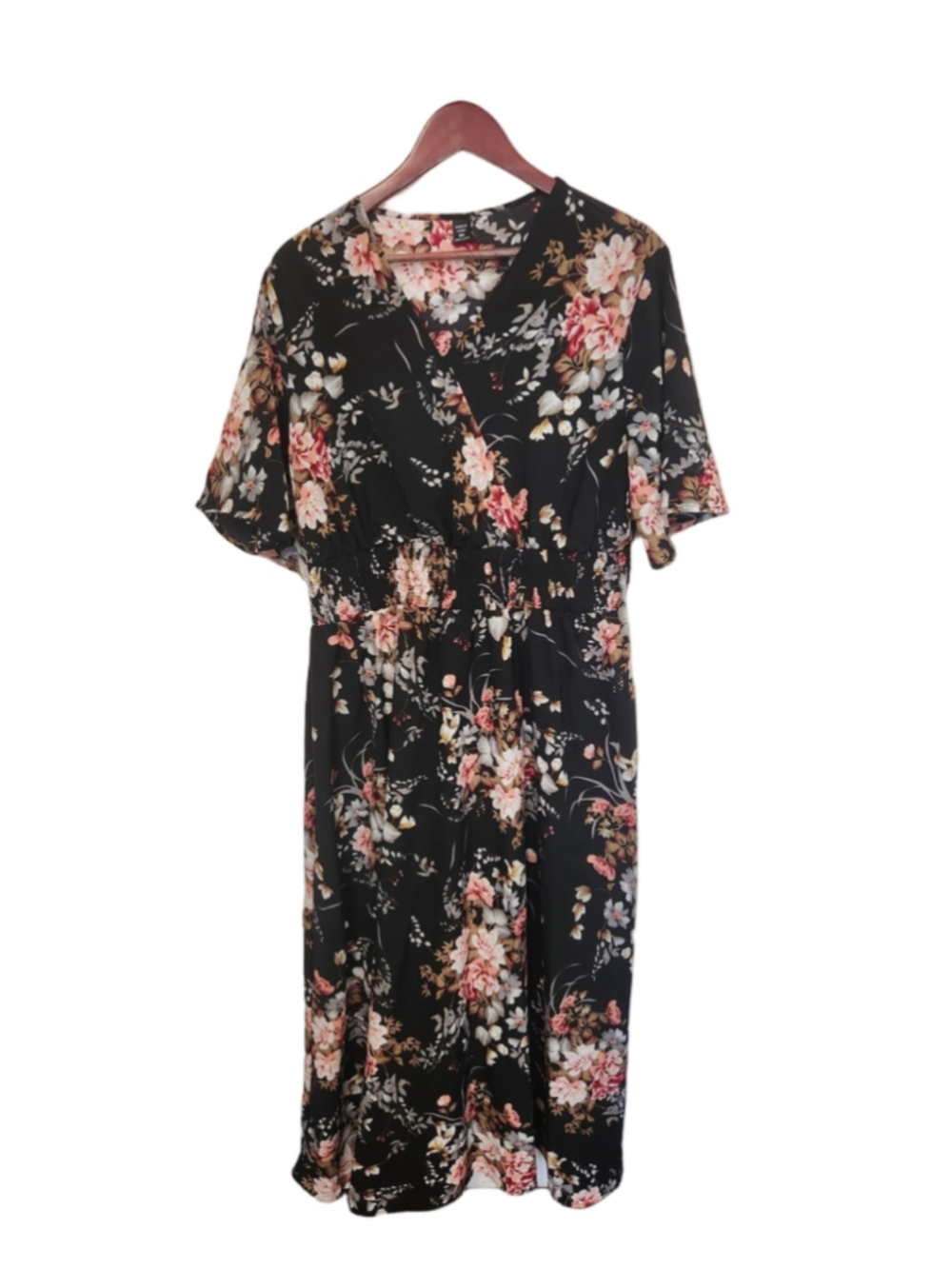 SHEIN Floral Maxi Dress, 3X, Black and Pink